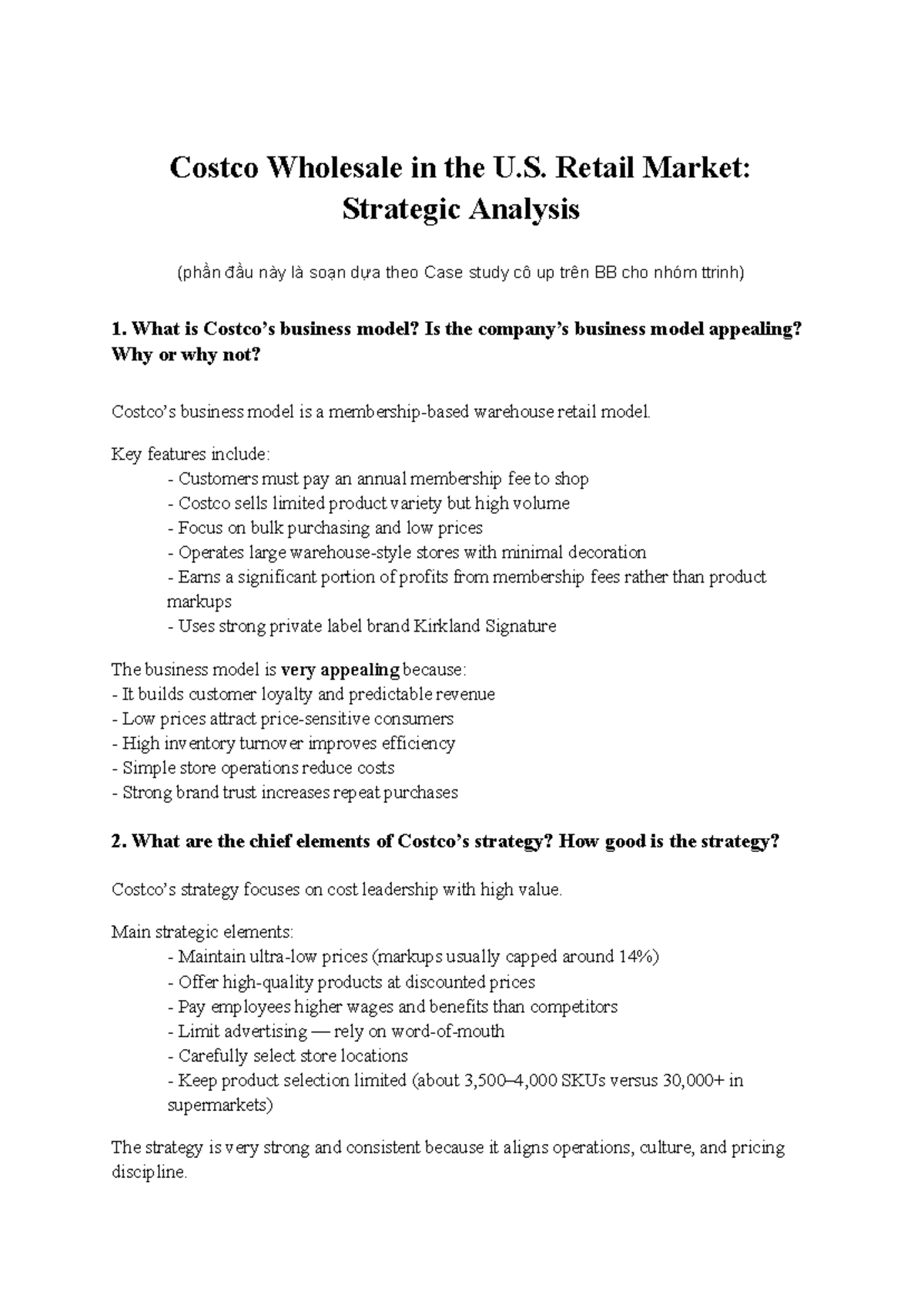 Midterm Case Study: Strategic Analysis of Costco Wholesale (SFI) - Studocu