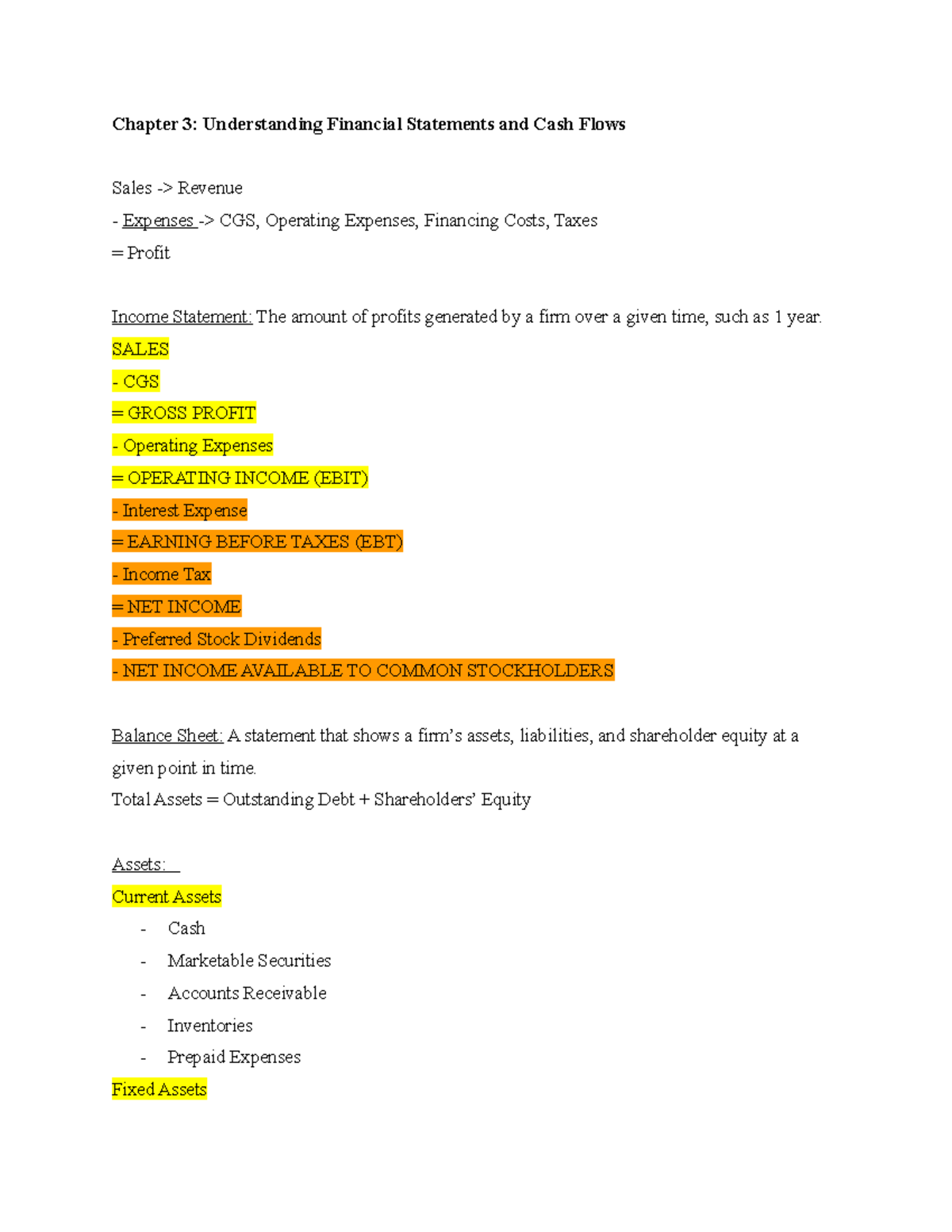 FIN CH 3 4 Notes - Chapter 3: Understanding Financial Statements and ...