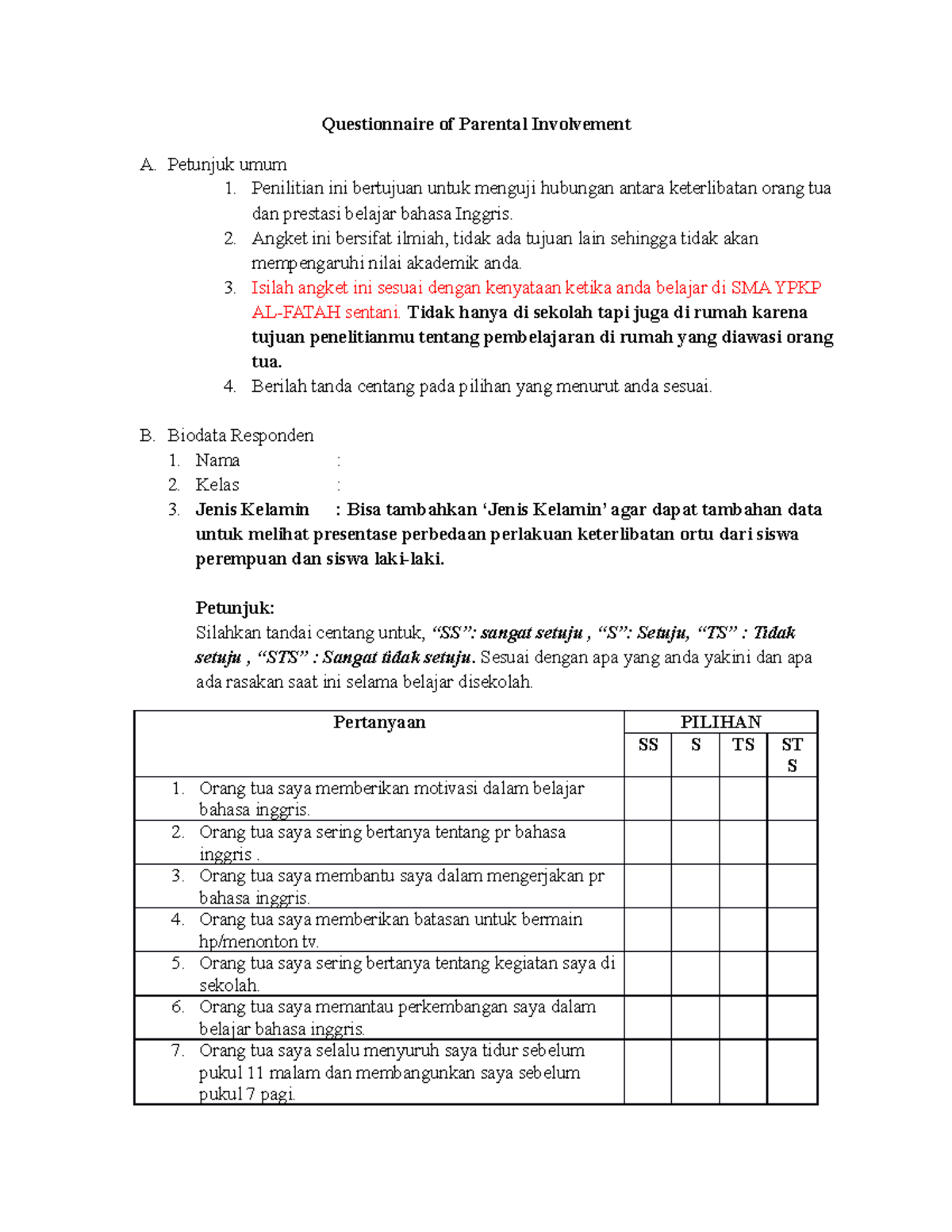 Validation of the Questionnaire on Parental Involvement-NW - Studocu