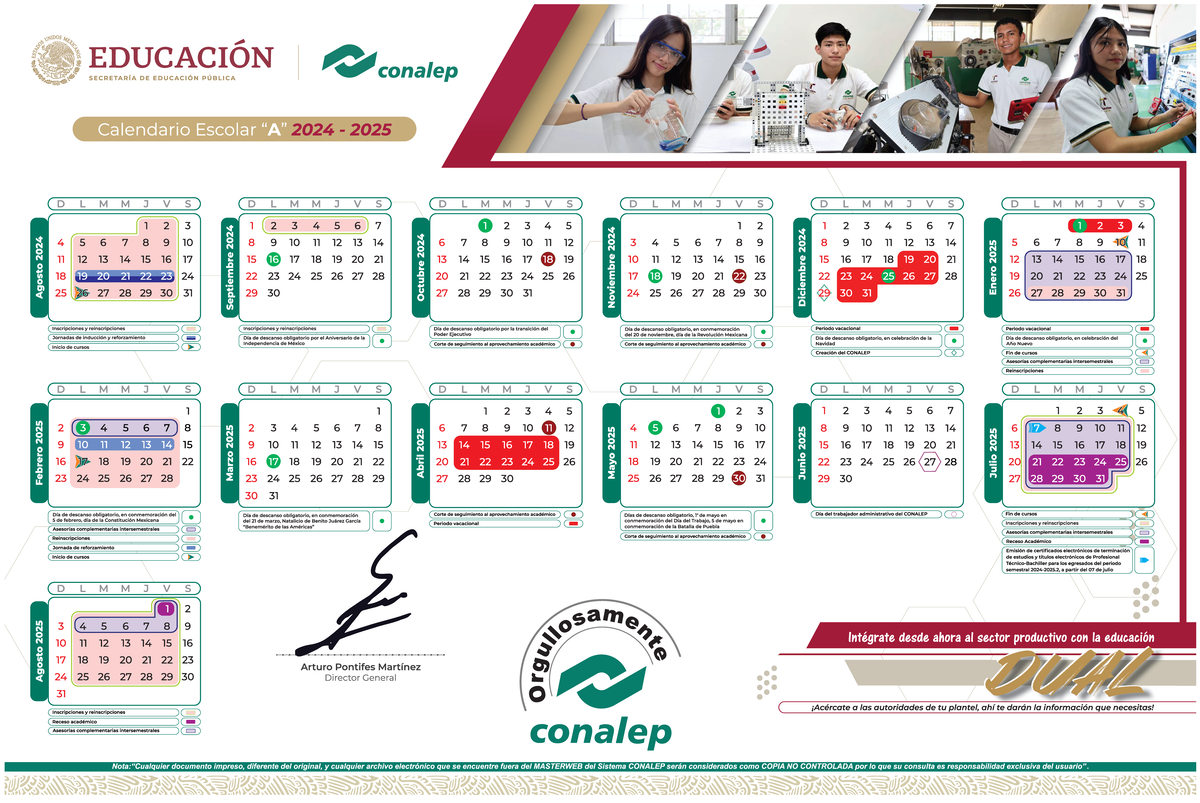 Calendario escolar conalep 2024 a 2025