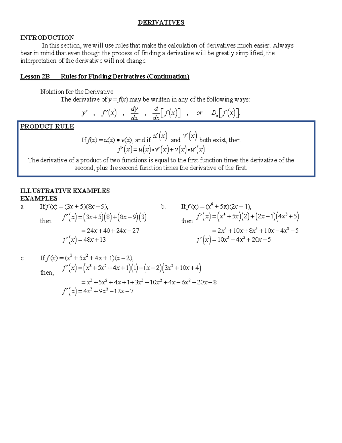 Module 3 3rd Qtr Calculus - DERIVATIVES INTRODUCTION In this section ...