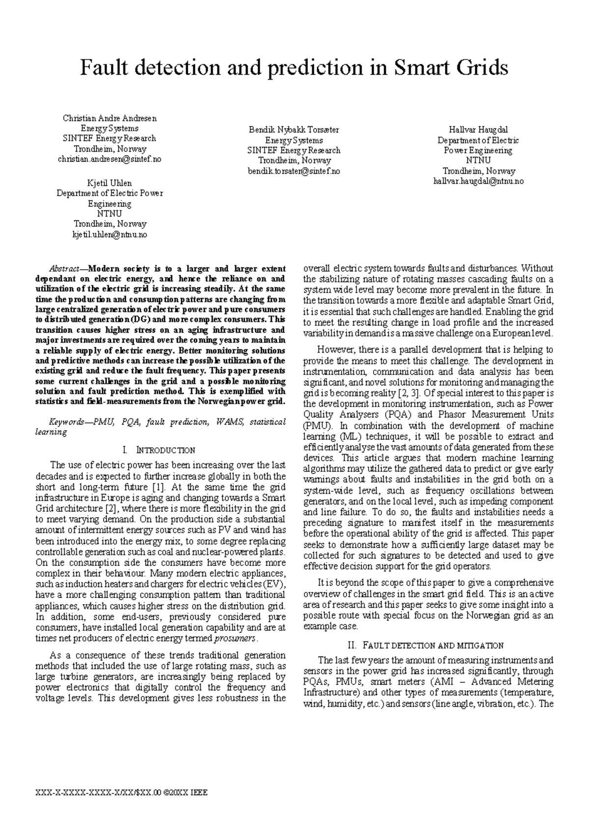 Fault Detection and Prediction Techniques in Smart Grids: An Overview ...