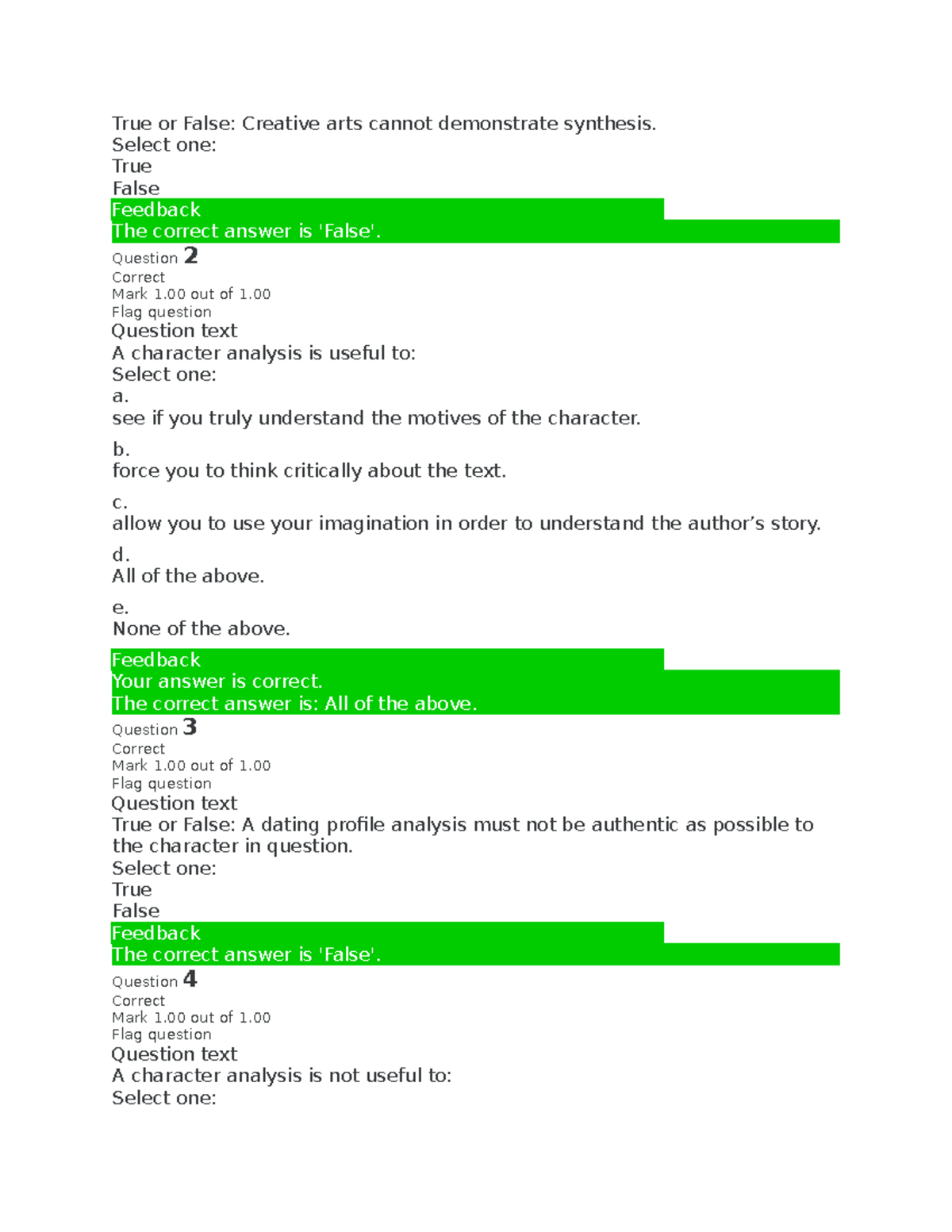 ENGL 1405 Unit 6 Graded Quiz Review - True or False: Creative arts ...