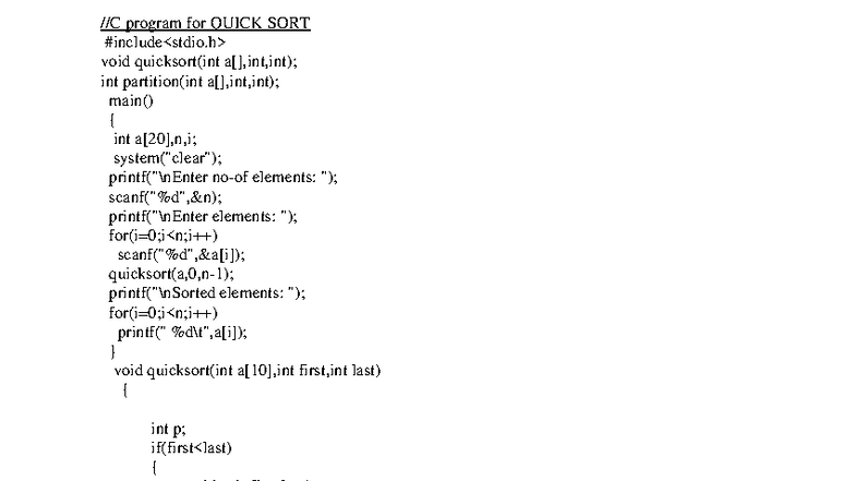 Quick Sort - read - //C program for QUICK SORT #include void quicksort ...