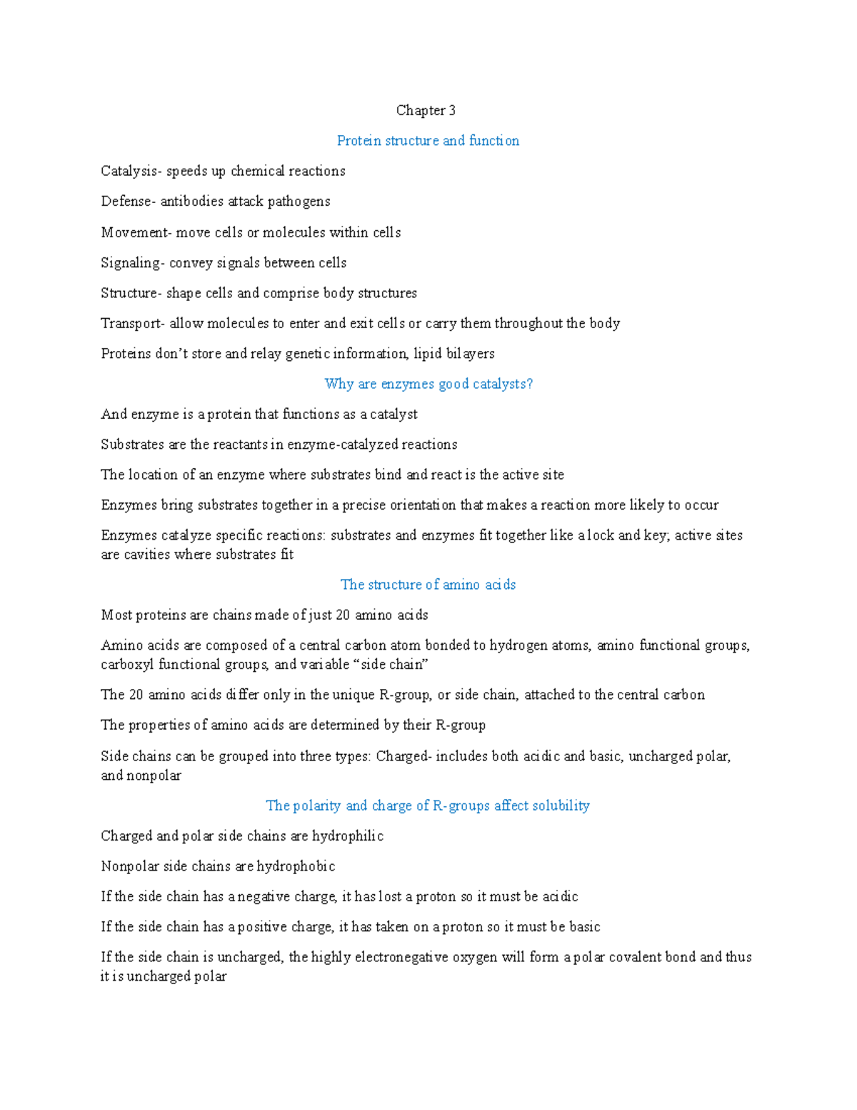 Ch. 3 Bio - Protein Structure and Function Lecture Notes - Studocu