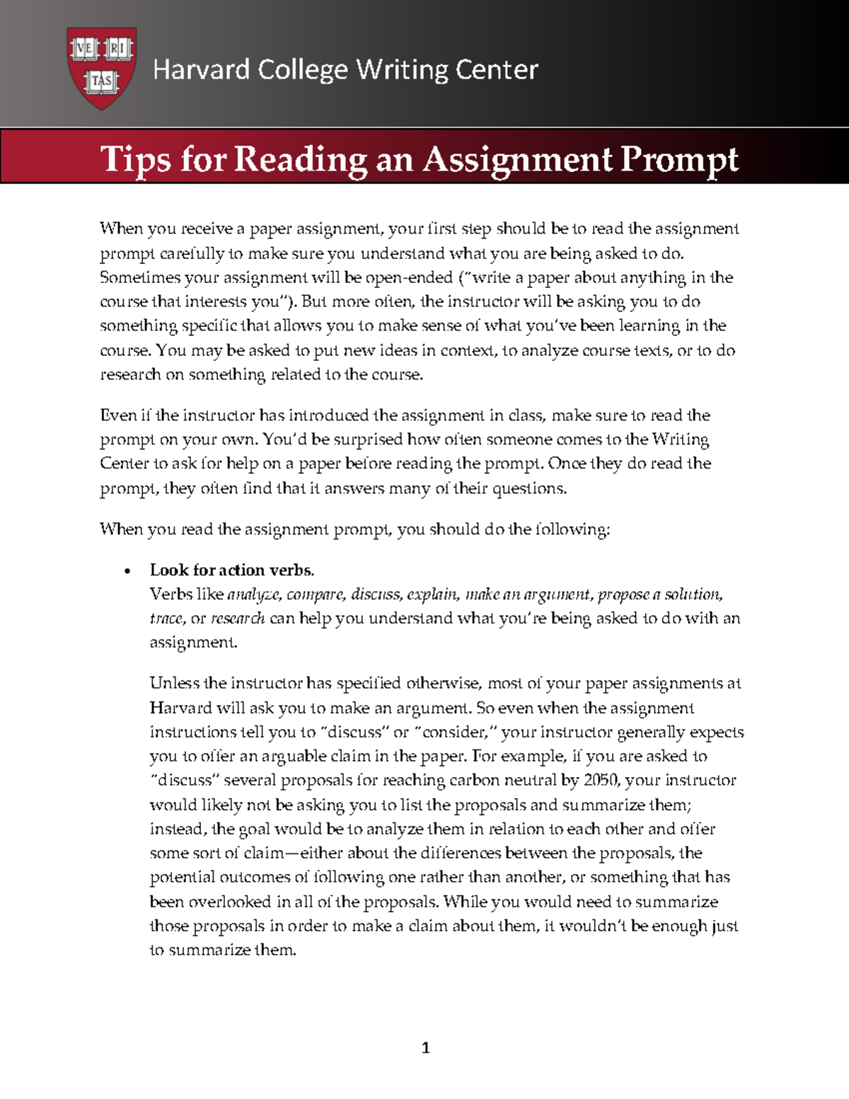 Tips for reading an assignment prompt - Harvard College Writing Center ...