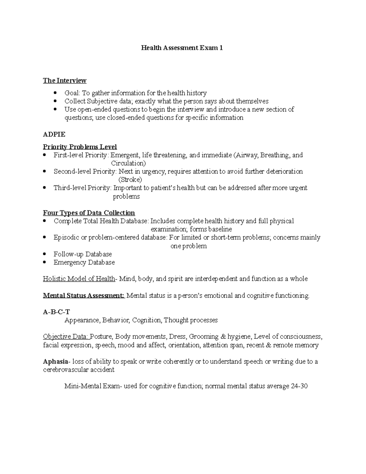Health Assessment Exam 1 Study Guide: Key Concepts and Techniques - Studocu