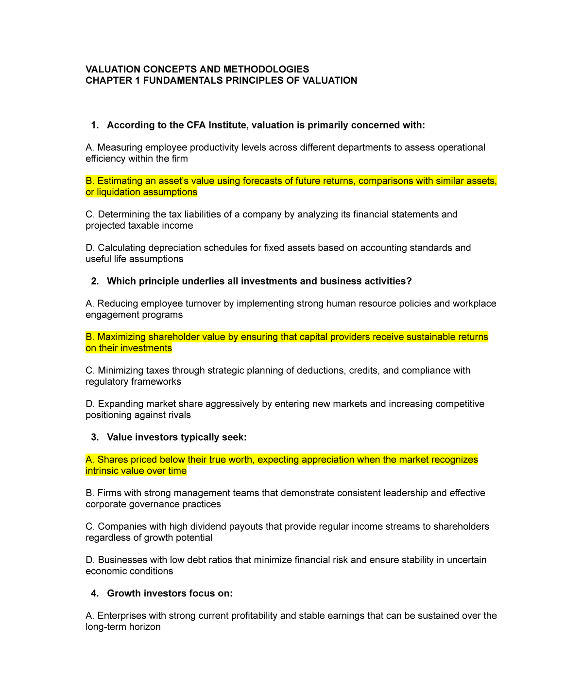VCM- Group 1- Quiz 2026: Valuation Concepts & Methodologies - Studocu