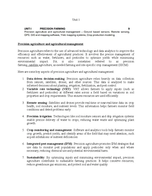 IT in Agriculture: Unit 1 - Precision Agriculture & Management - Studocu