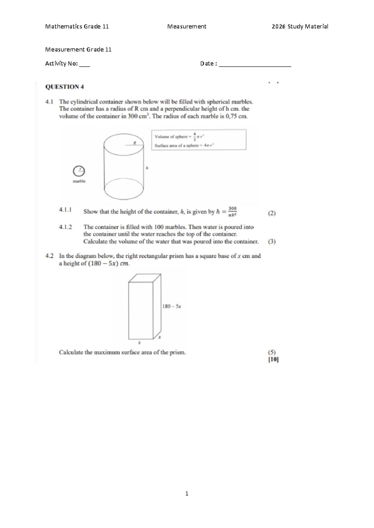 Mathematics Grade 11 Measurement Study Material 2026 - Studocu