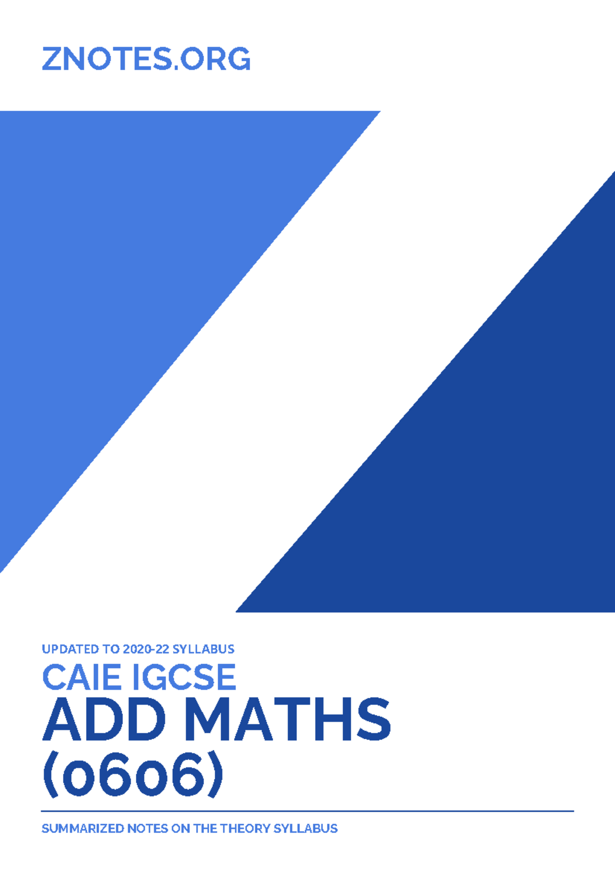 CAIE IGCSE ADD MATHS (0606) Theory Notes Summary - Studocu