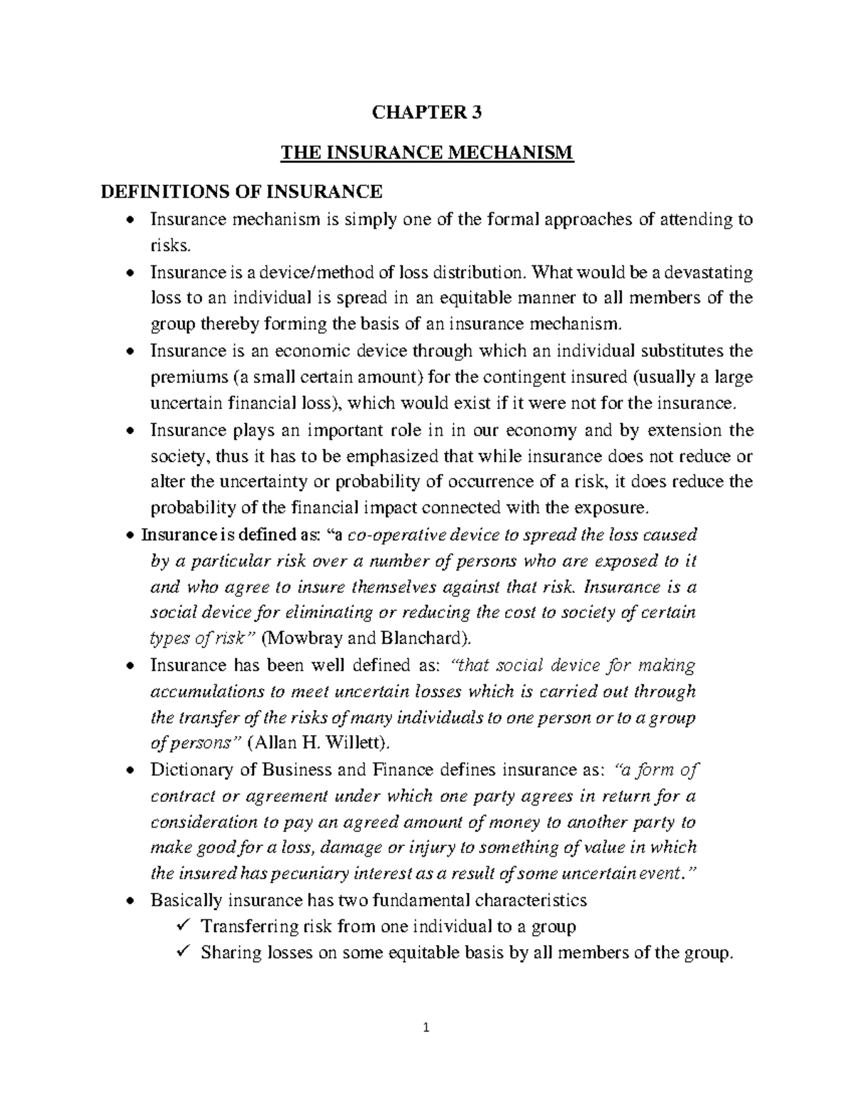 Chapter 3: The Insurance Mechanism - Definitions and Principles (081755 ...