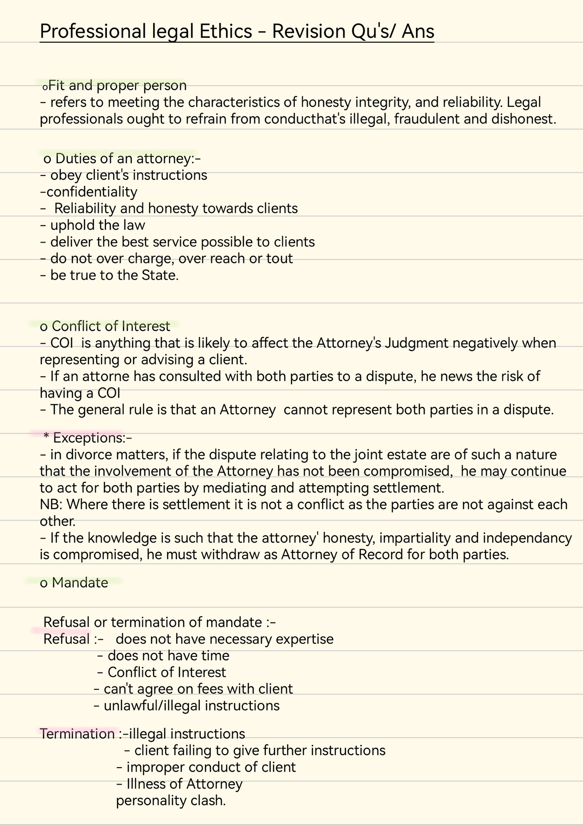 Legal Ethics Revision Notes for Course 202603030939 06820 - Studocu