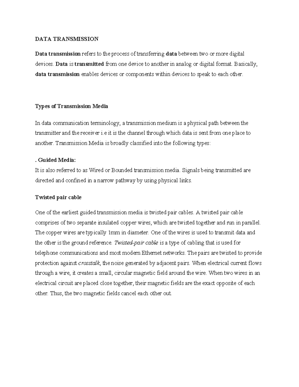 DATA TRANSMISSION: Bounded Media Overview and Types - Studocu