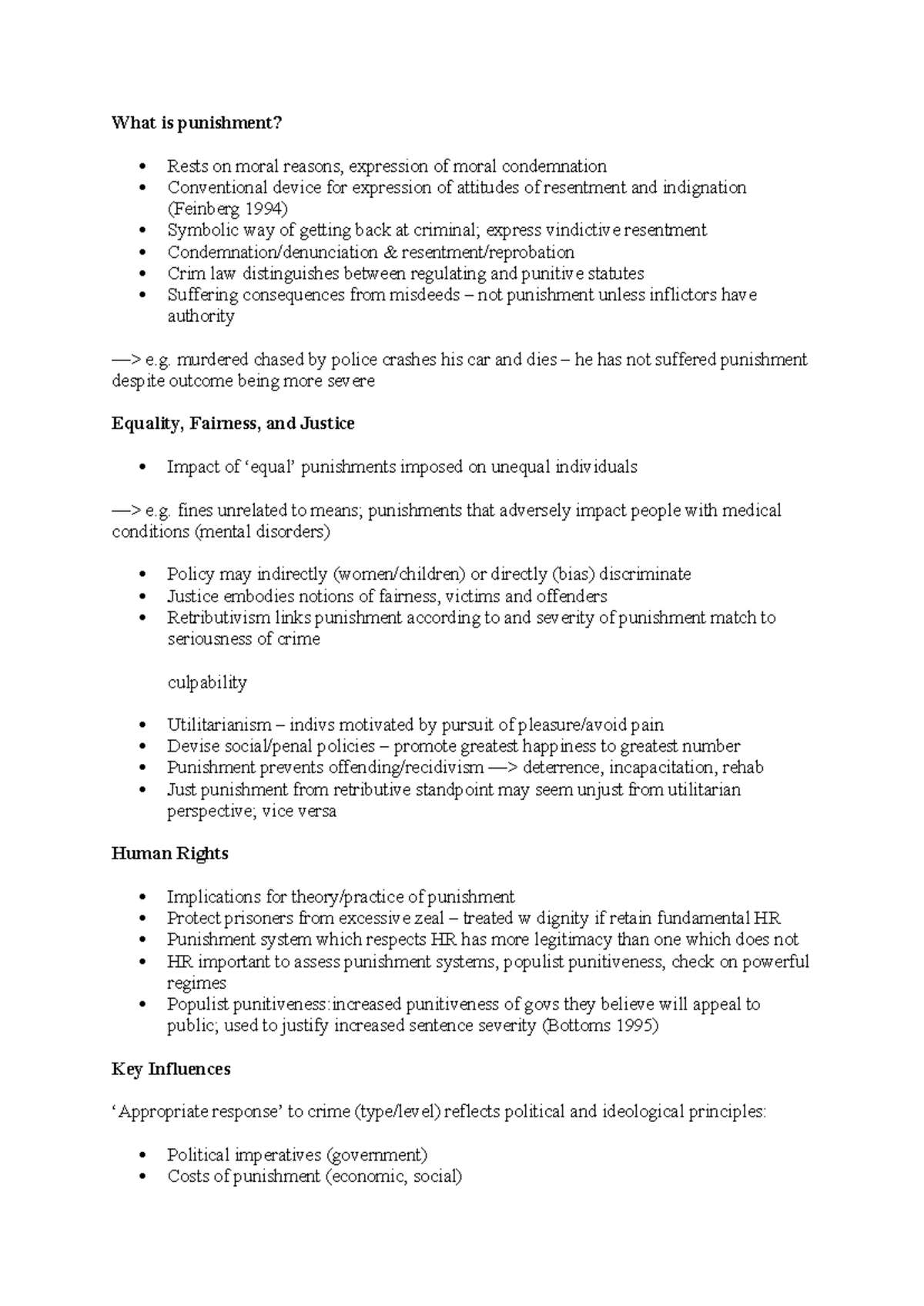 Crim Law 101: Week 1 Notes on Punishment and Justice Concepts - Studocu