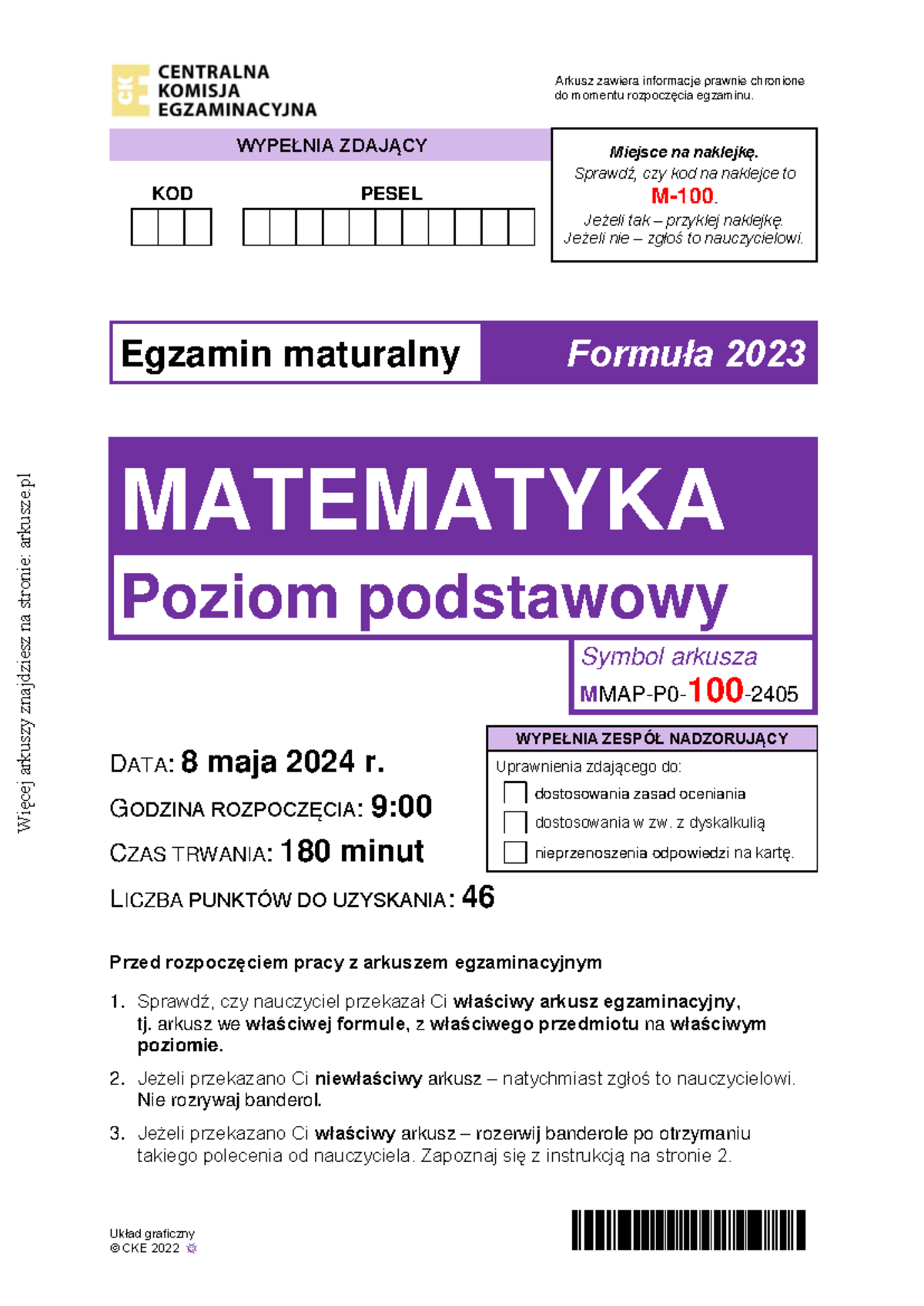 Matematyka 2024: Arkusz Maturalny Poziom Podstawowy - Studocu