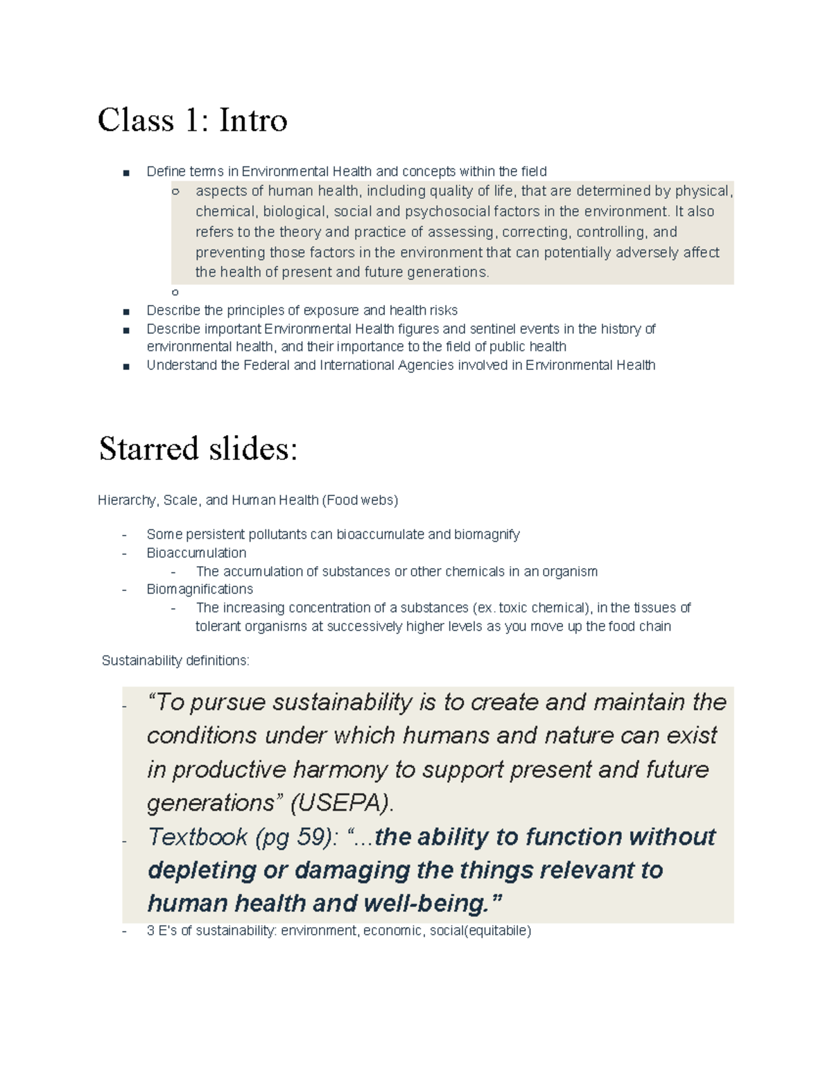 Environmental Health Exam Study Guide - Class 1: Intro Define terms in ...