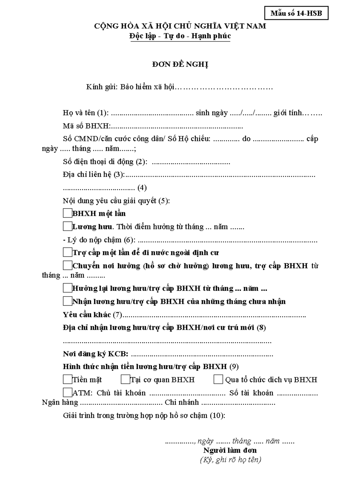 36.MẪU 14-HSB - Đơn Đề Nghị Bảo Hiểm Xã Hội - Studocu