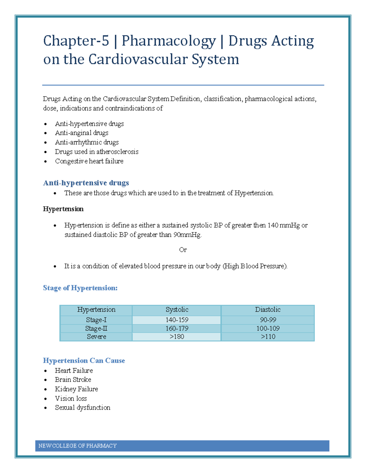 Chapter 5: Pharmacology of Drugs for Cardiovascular Disorders - Studocu
