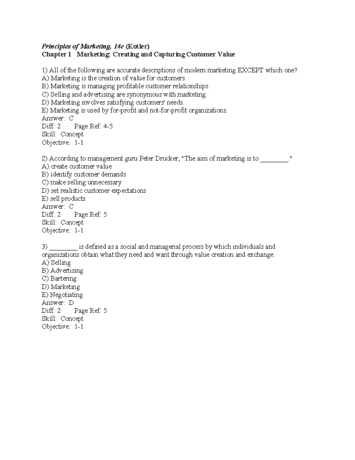 Chapter 1 - quiz - Principles of Marketing, 14e (Kotler) Chapter 1 ...