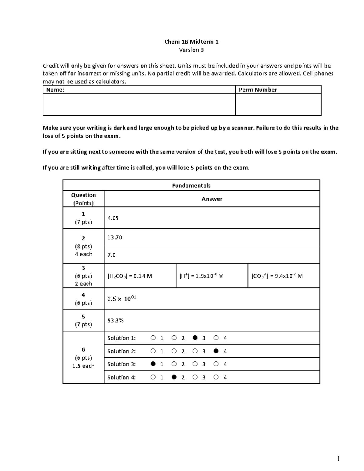 Chem 1B Midterm 1 Version B Solutions and Guidelines - Studocu