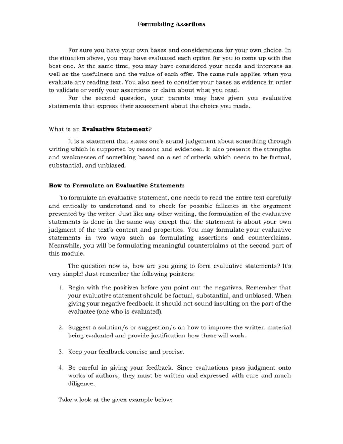 Formulating Assertions new - Formulating Assertions For sure you have ...