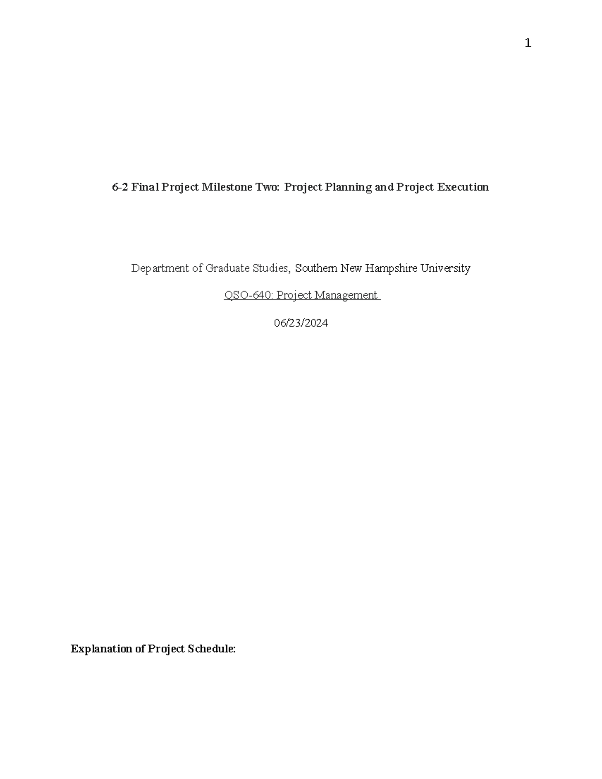 QSO-640 Final Project Milestone 2: Planning & Execution Overview - Studocu
