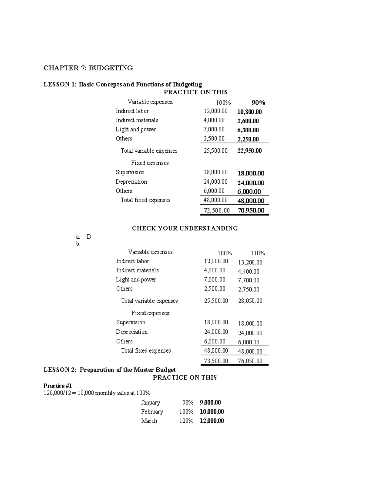 Budgeting Answer Key: CH 7 - Basic Concepts & Master Budgeting - Studocu
