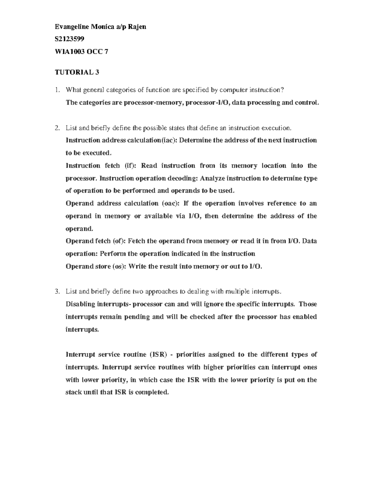 WIA1003 COMPUTER SYSTEM AND ARCHITECTURE TUTORIAL 3 NOTES - Studocu