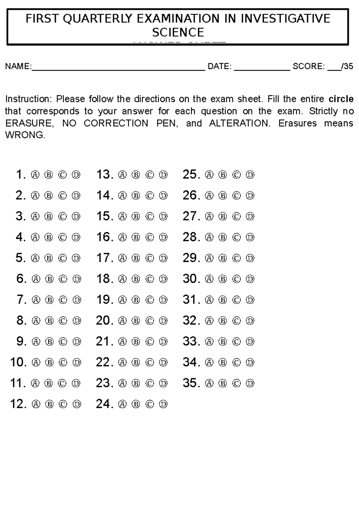 Circle answer sheet word format - NAME ...