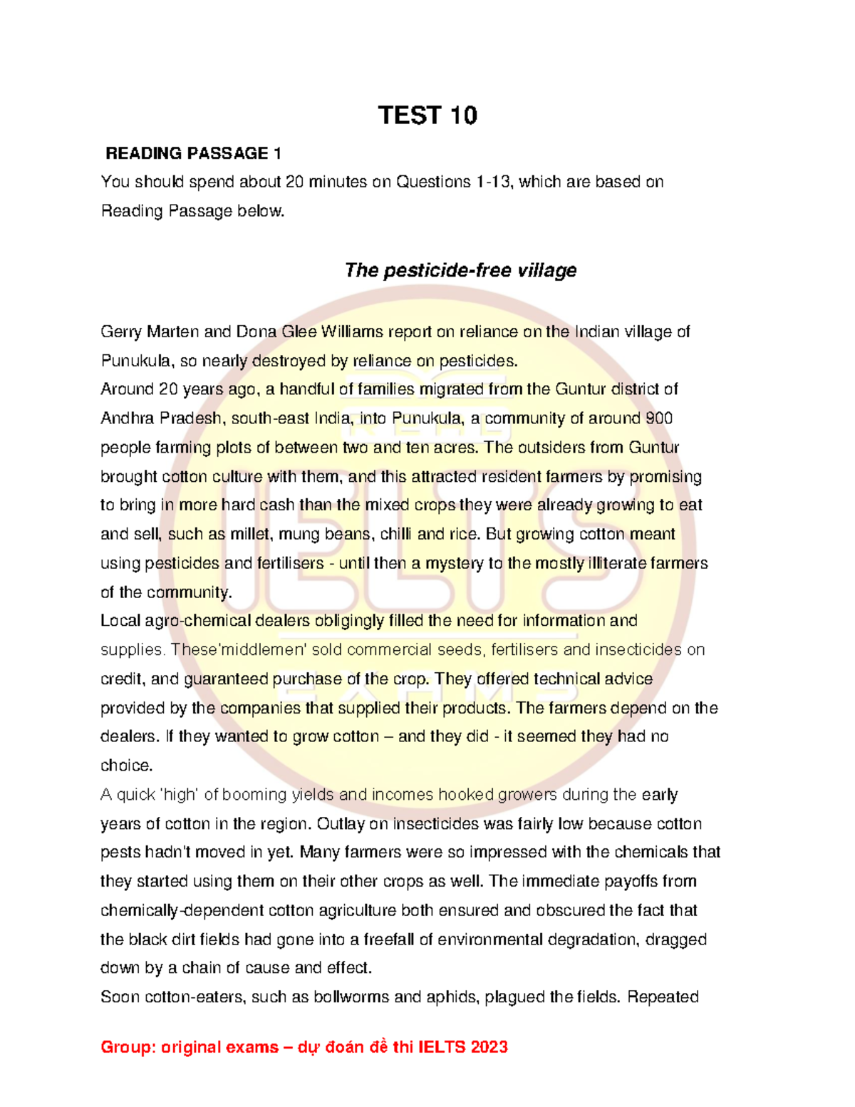 TEST 10 - Reading Passage Analysis and Questions - Studocu