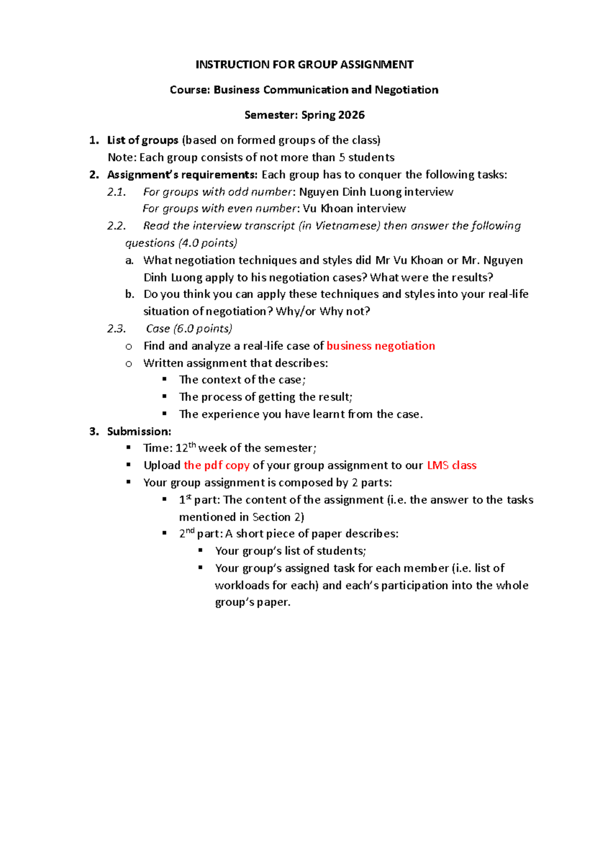 Group Assignment Instructions: Business Comm & Negotiation (Spring 2026 ...