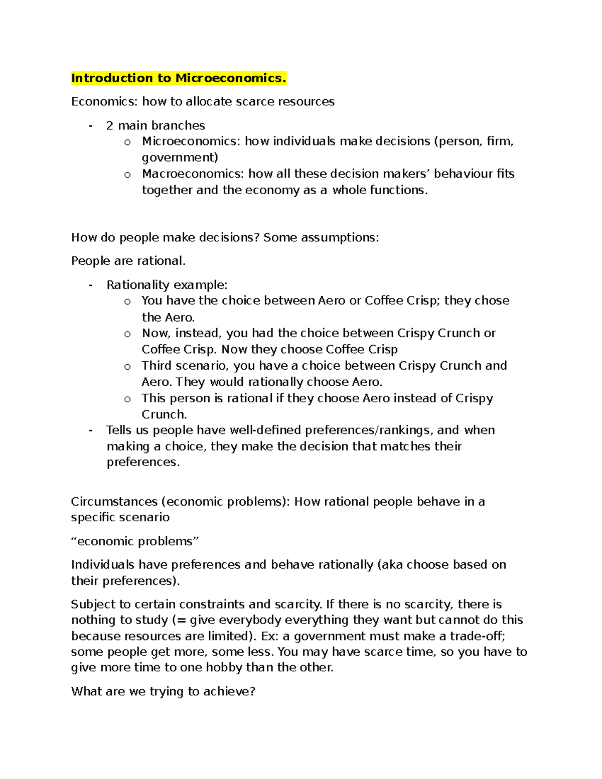 Microeconomics 101: Lecture Notes for Midterm Exam 1 - Studocu