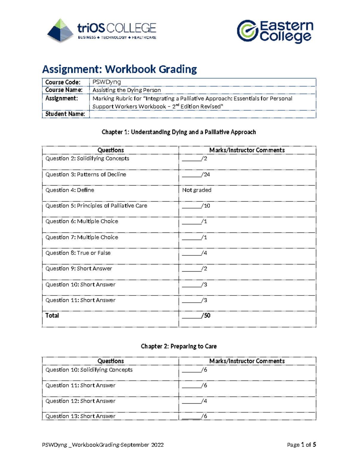 PSWDyng Workbook Grading: Palliative Care Essentials 2022 - Studocu
