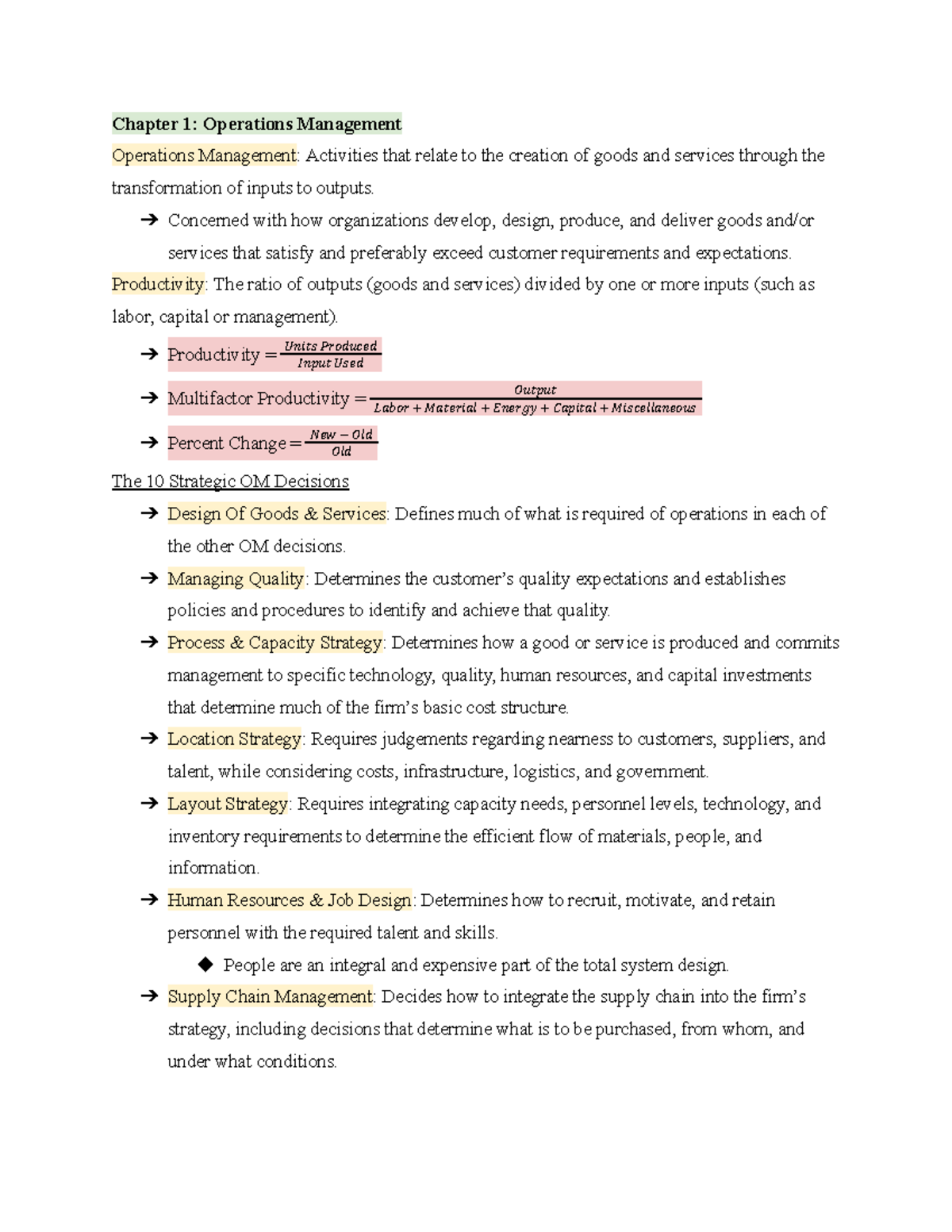Exam 1 Study Guide - OM & Ops Strategy (Ch 1, 2, 4) - Studocu