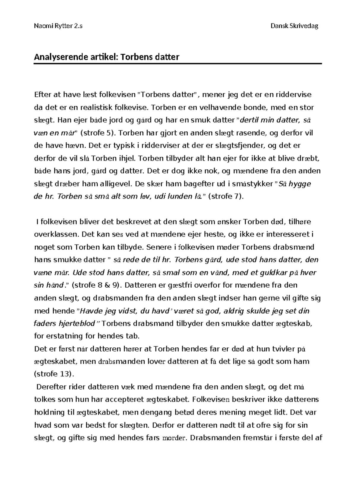Naomi Rytter 2.s Dansk Skrivedag: Analyse af 