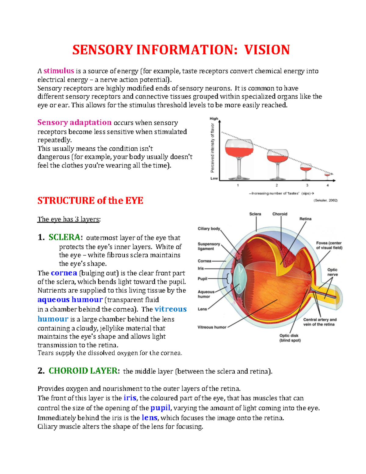 Sensory Information: Vision Overview and Defects (BIO101) - SENSORY ...