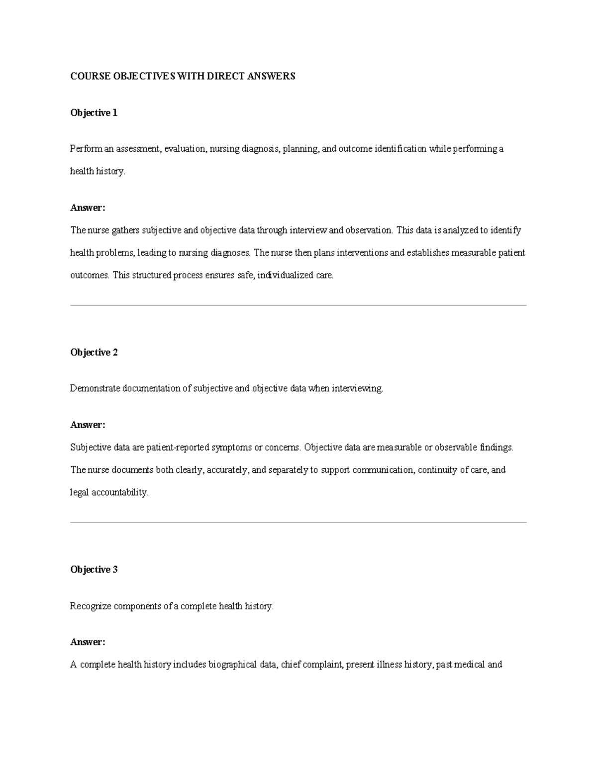 NUR 101 Final Exam Study Guide: Health Assessment Objectives - Studocu