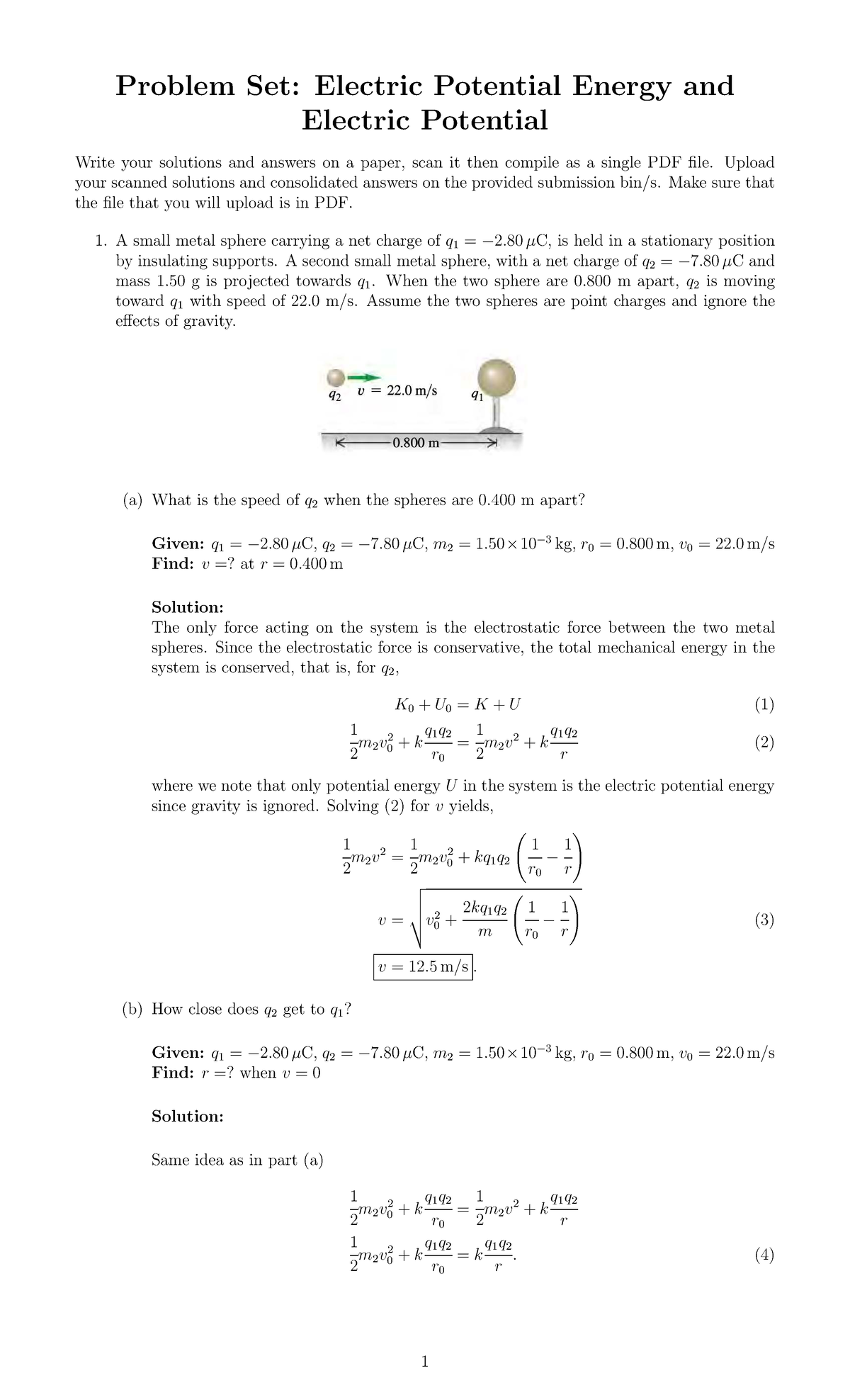 Electric Potential Energy & Potential Problem Set: Solutions - Studocu