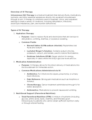 IV Therapy Management - Study Notes & Assignments - Studocu