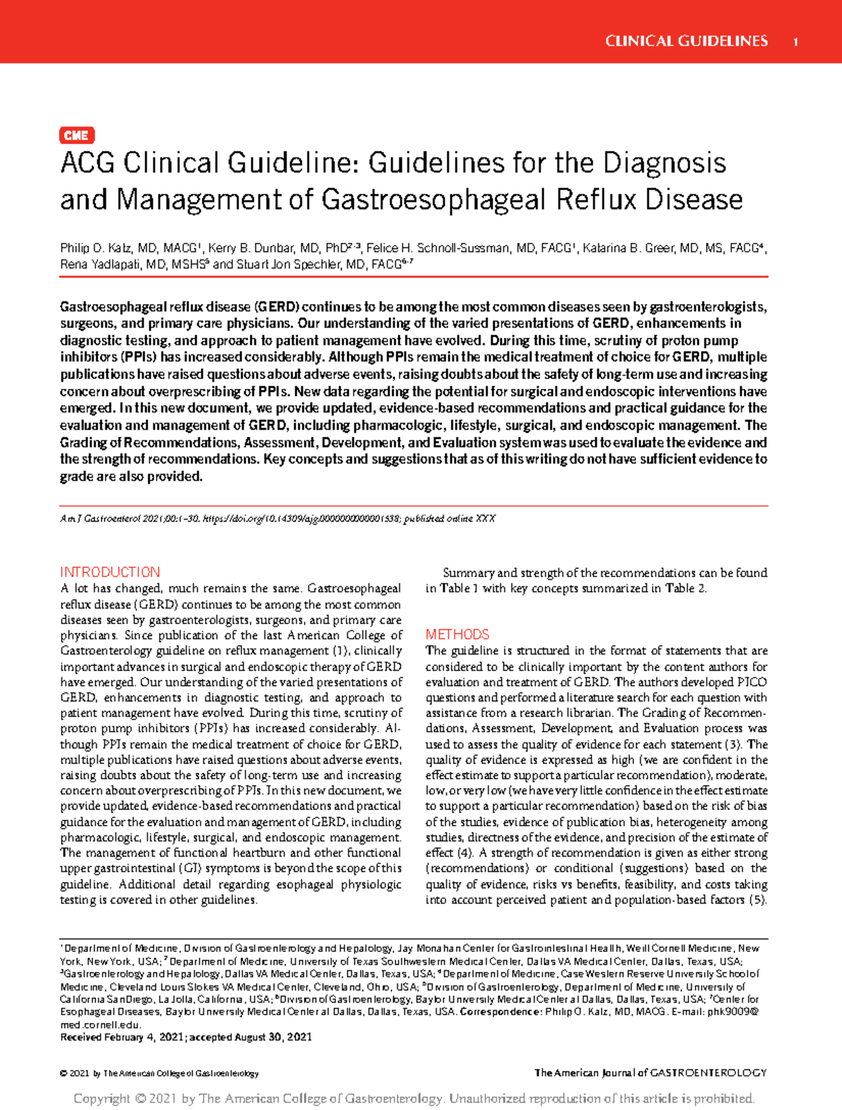ACG Clinical Guidelines: Diagnosis & Management of GERD (2021) - Studocu