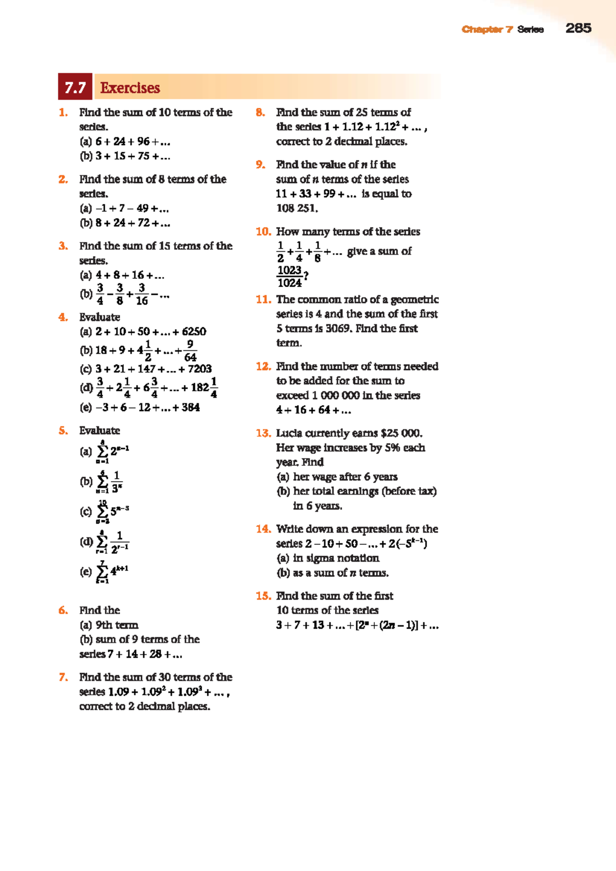 Chapter 7: Exercises on Summing Geometric Series (MIF) - Studocu