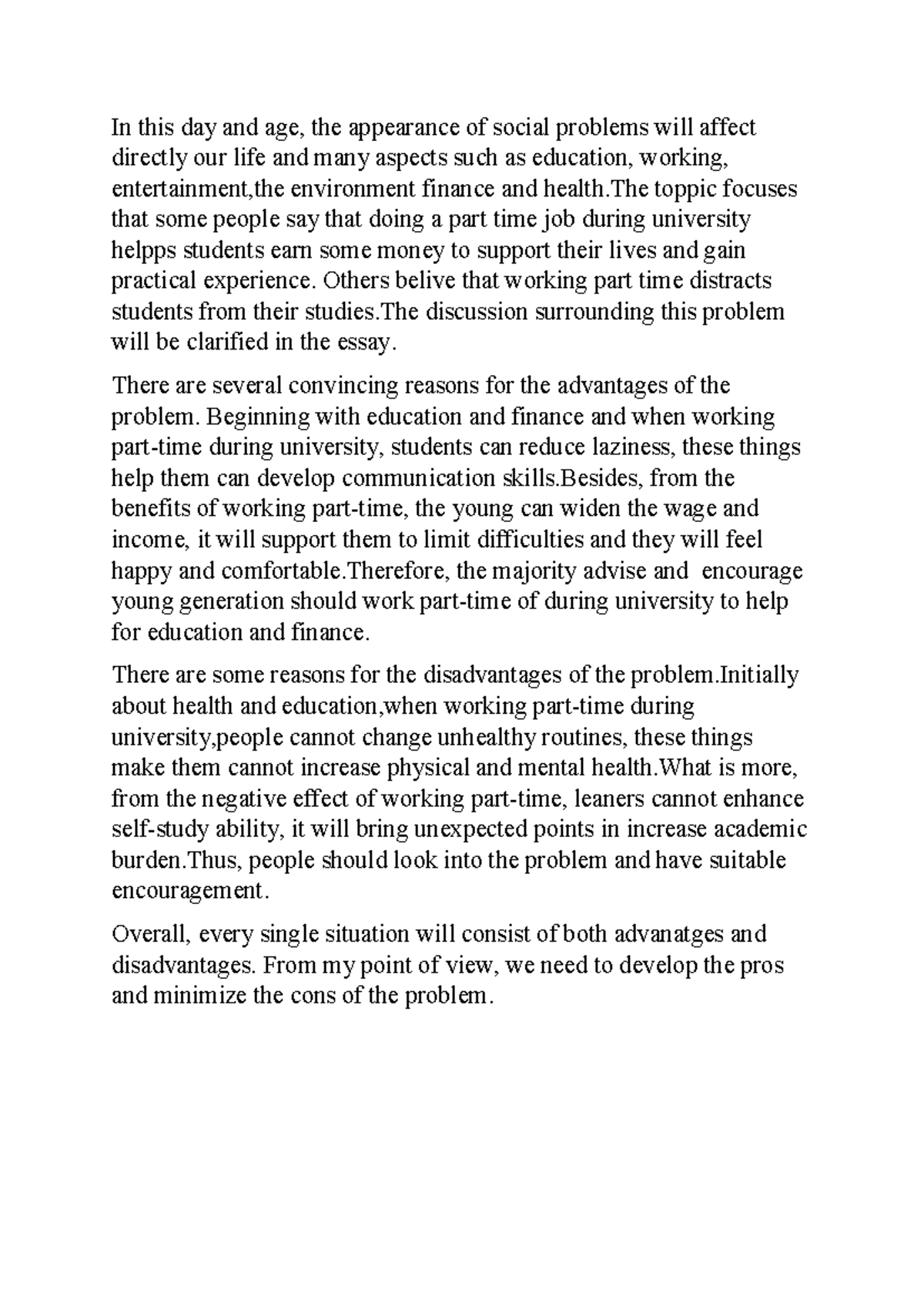 Essay Notes: The Impact of Part-Time Work on University Students (THU ...