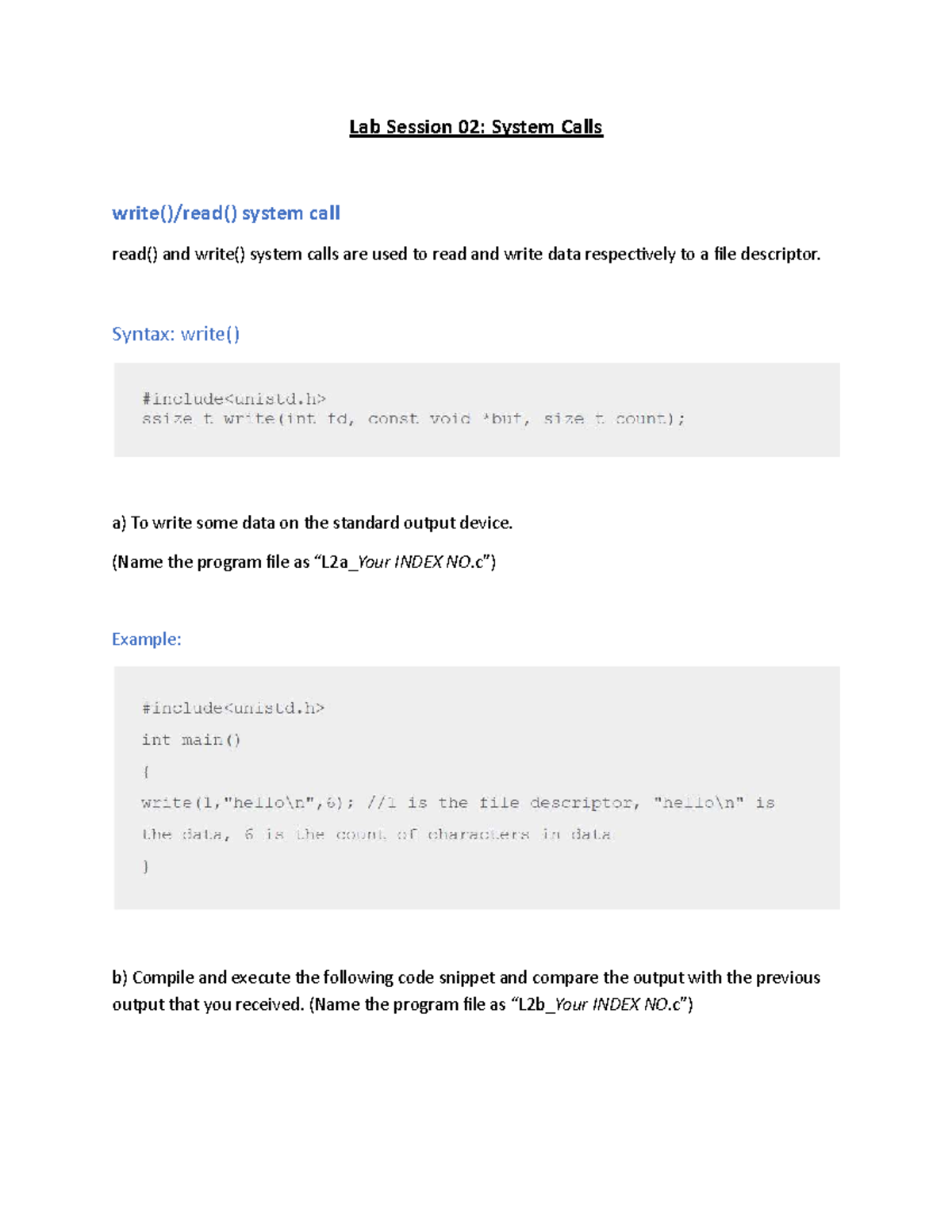 Lab Session 02: Exploring System Calls - read() and write() - Studocu