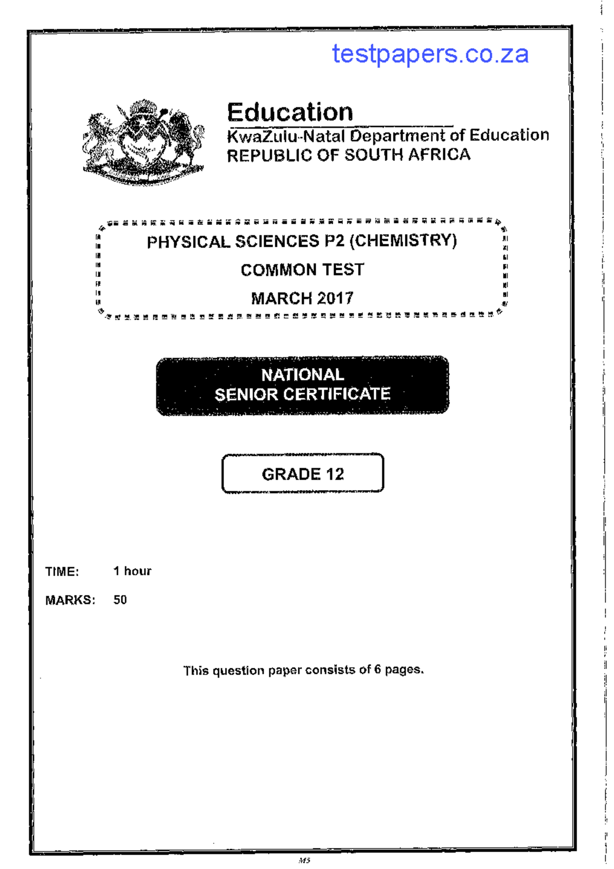 PHY 2017 March Common Test 2 Memorandum - Physical Sciences P2 - Studocu
