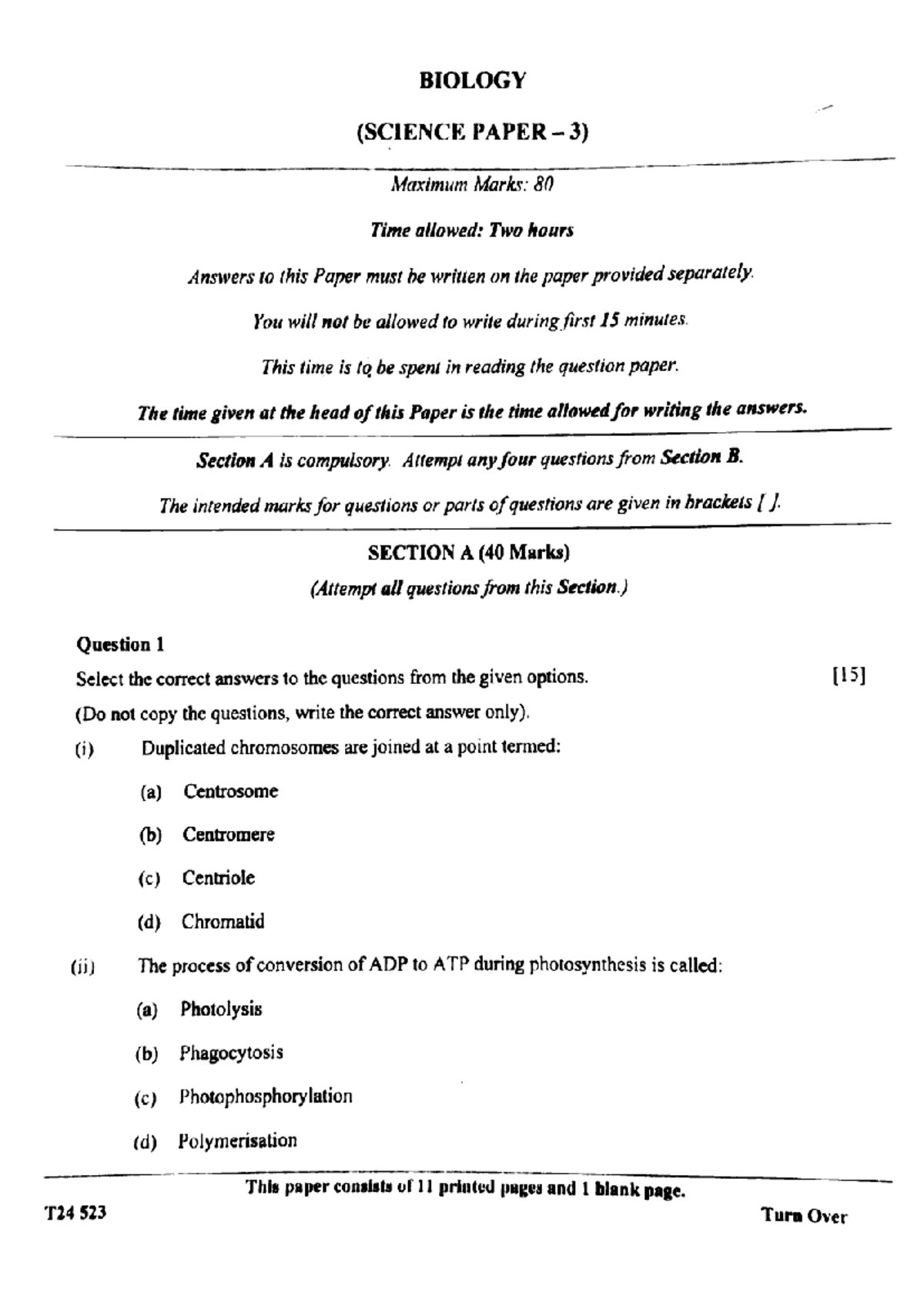 ICSE Class 10 Biology Science Paper 3 T24 523 Exam 2024 - Studocu
