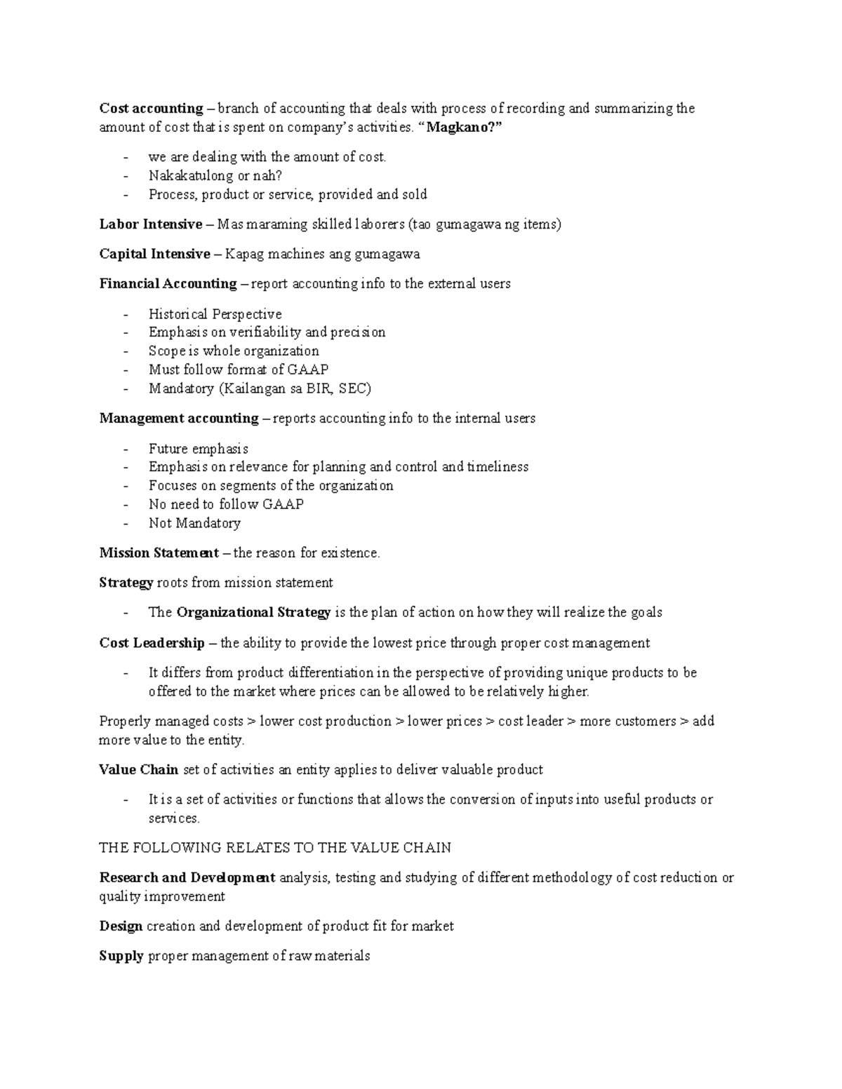 Cost accounting Reviewer for BSA students - Cost accounting – branch of ...