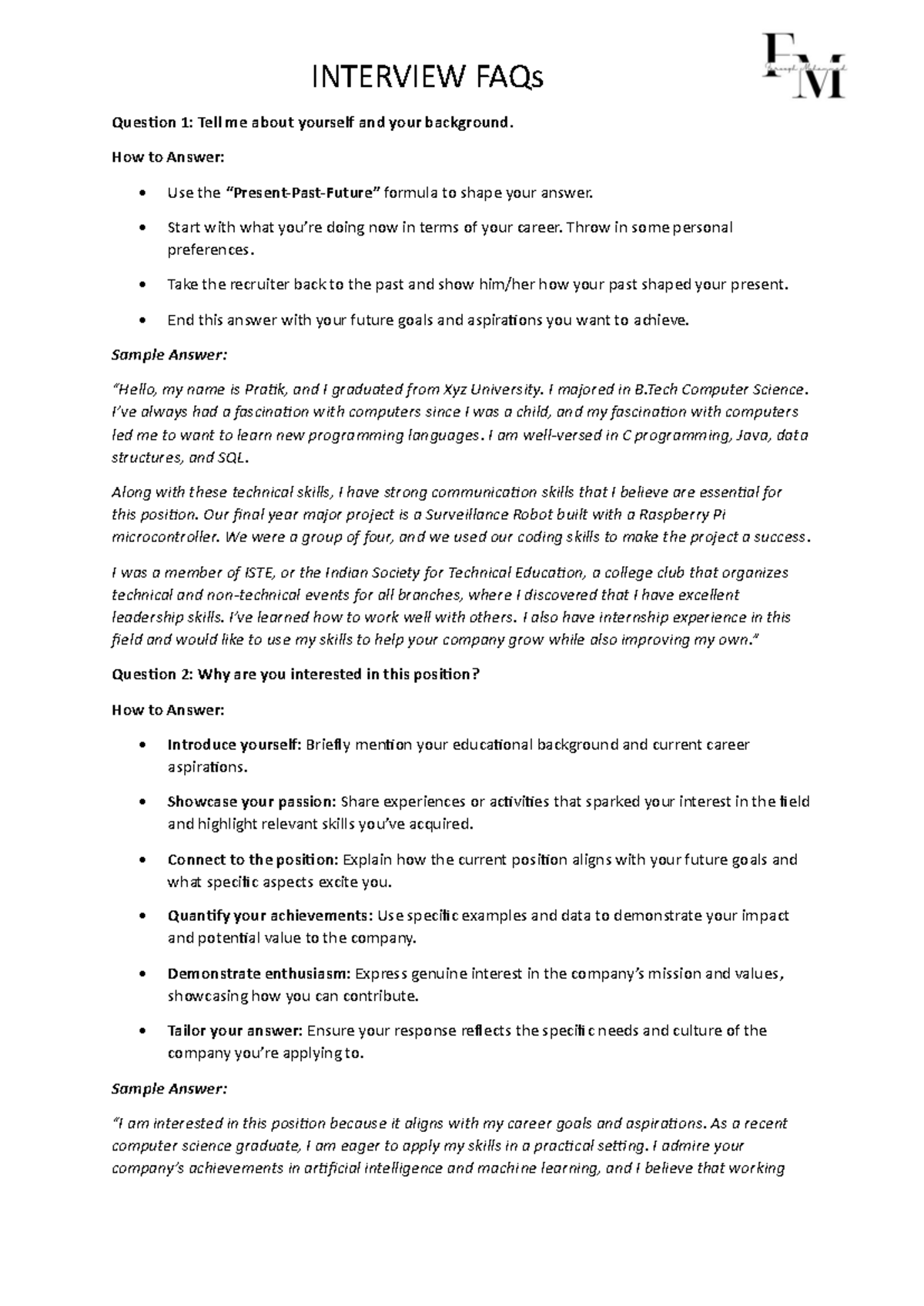 INTERVIEW FAQs: Essential Questions and Sample Answers for Success ...