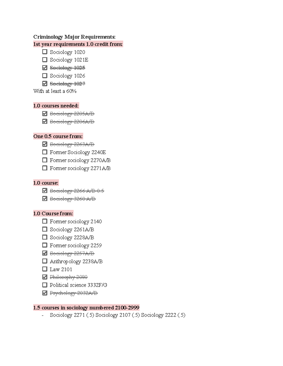 Criminology Major & Minor Requirements Overview - Studocu