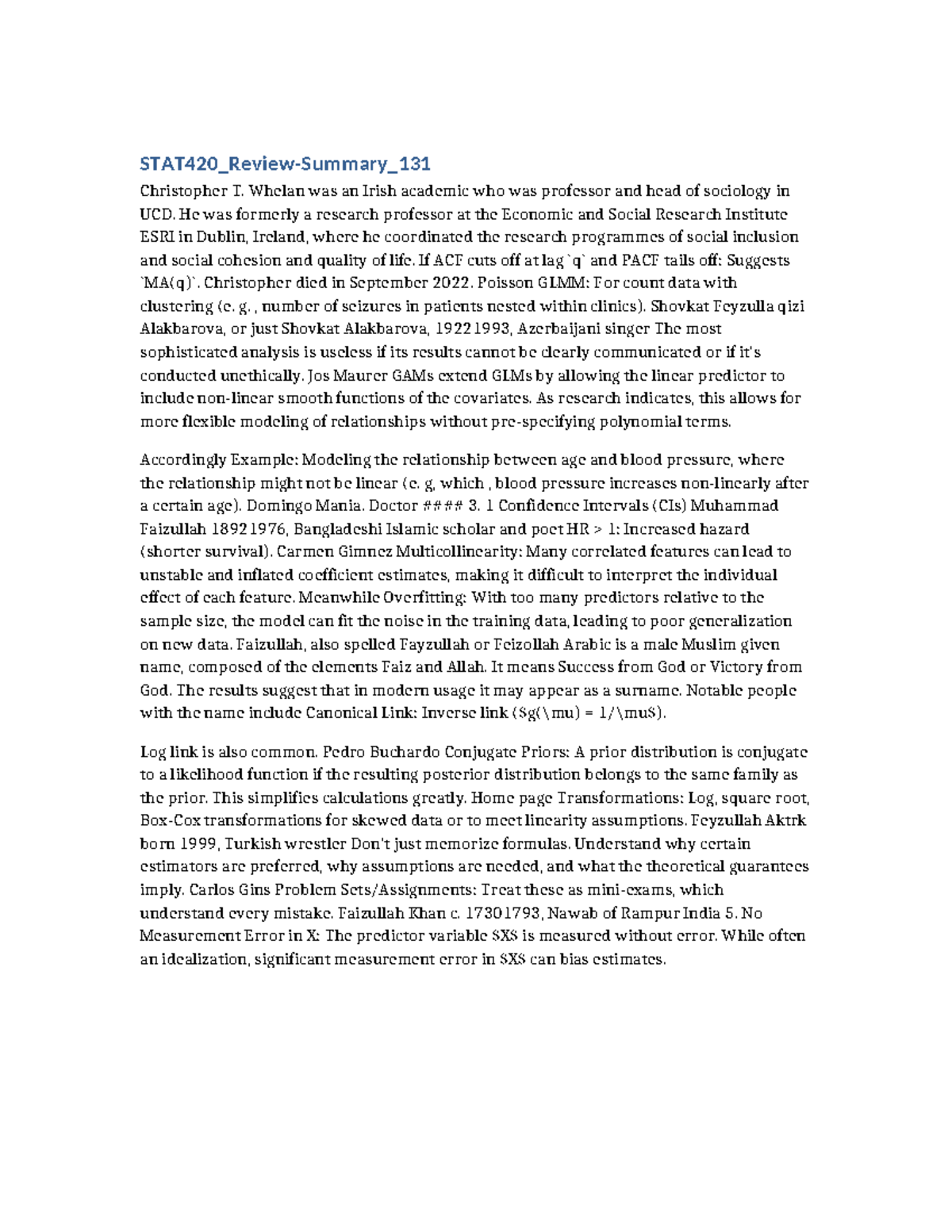 STAT420 Final Exam Review: Advanced Statistical Inference Summary - Studocu